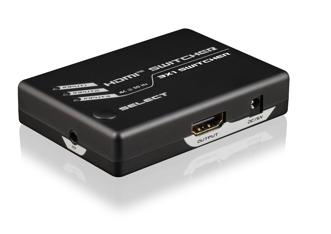 NXL-03193 HDMI 1.4 Mini Auto Switcher, 3 Input/1 Output, Supporting 4K at 60Hz, HDCP 2.2, Full HD 1080P 3D Player PSVR