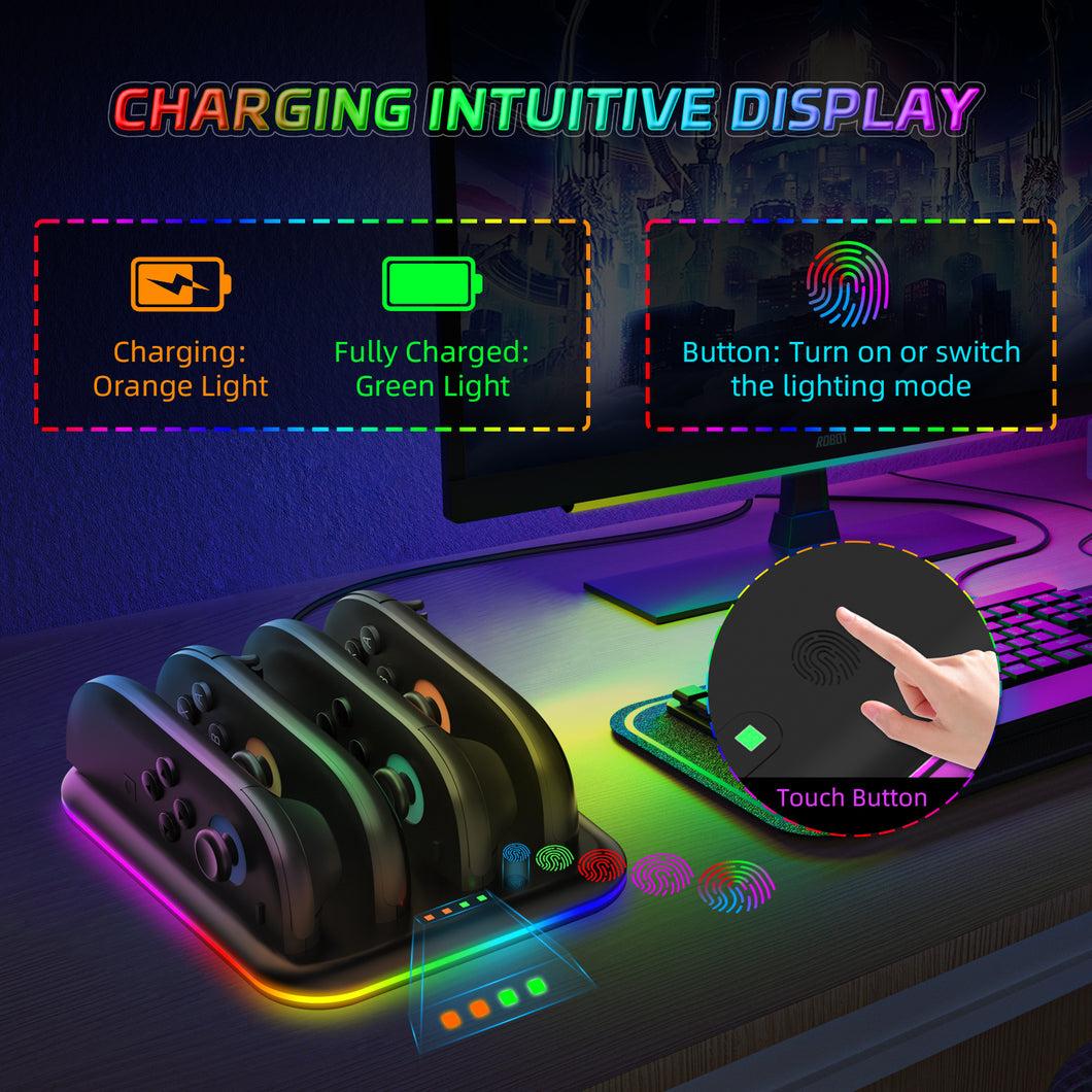 NEXiLUX RGB Quad Charging Dock compatible with Nintendo Joy-Con 2 NXL-95296 BLACK