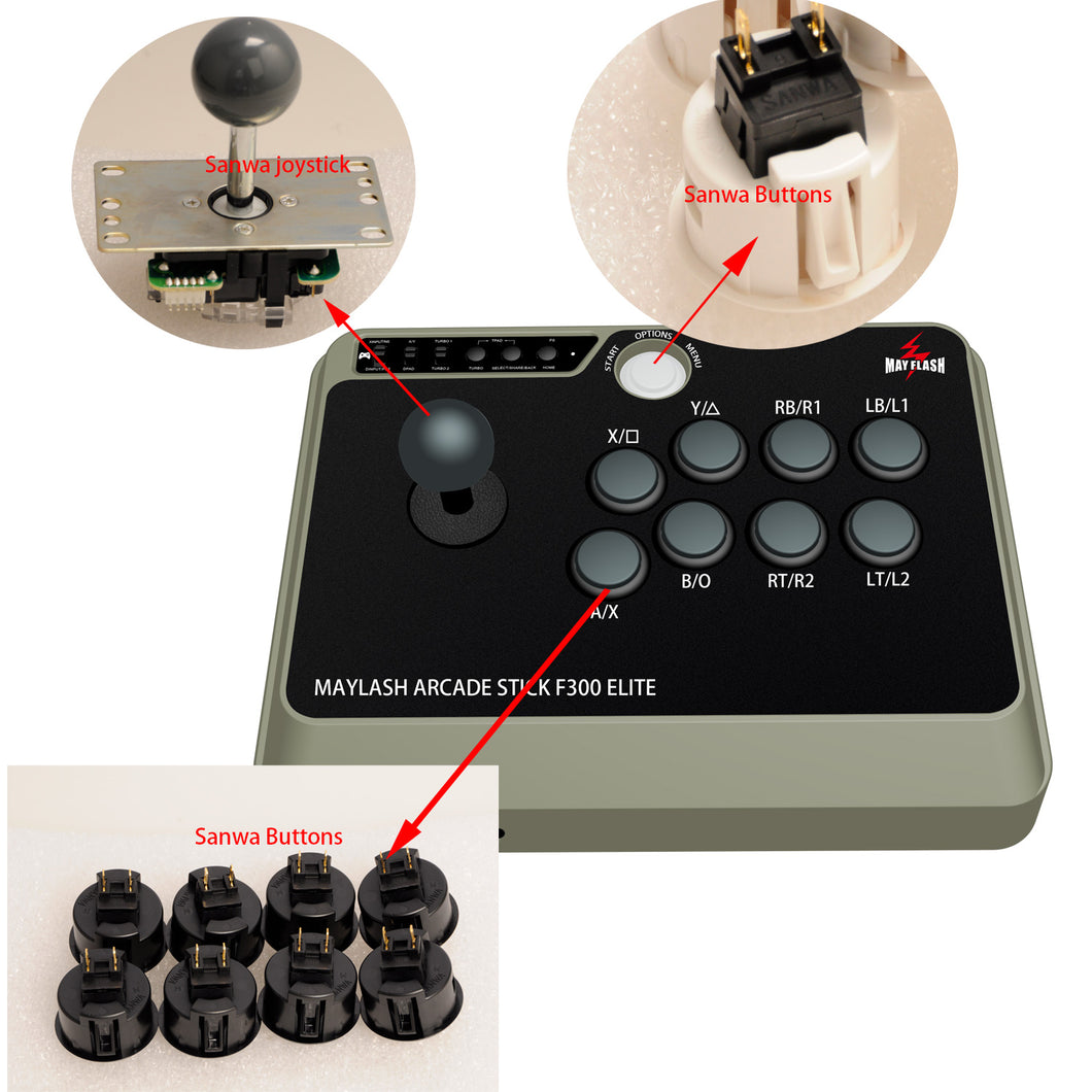 MAYFLASH Arcade Stick F300 Elite with Sanwa Buttons and Sanwa Joysticks for Xbox Series X/PS4/PS3/Xbox One/Xbox 360/Nintendo Switch/Android/PC Windows/NEOGEO Mini/SEGA MEGA Drive/SEGA Genesis